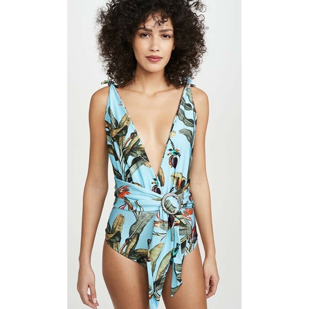 PatBO Plunge One Piece Cerulean Tropical Blue Swim